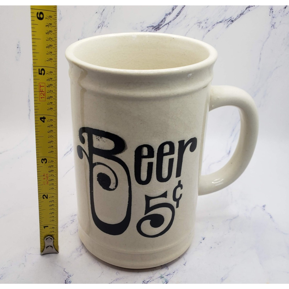 Black and Ivory Ceramic Porcelain Vintage 5 Cent Beer Mug - Picture 6 of 8